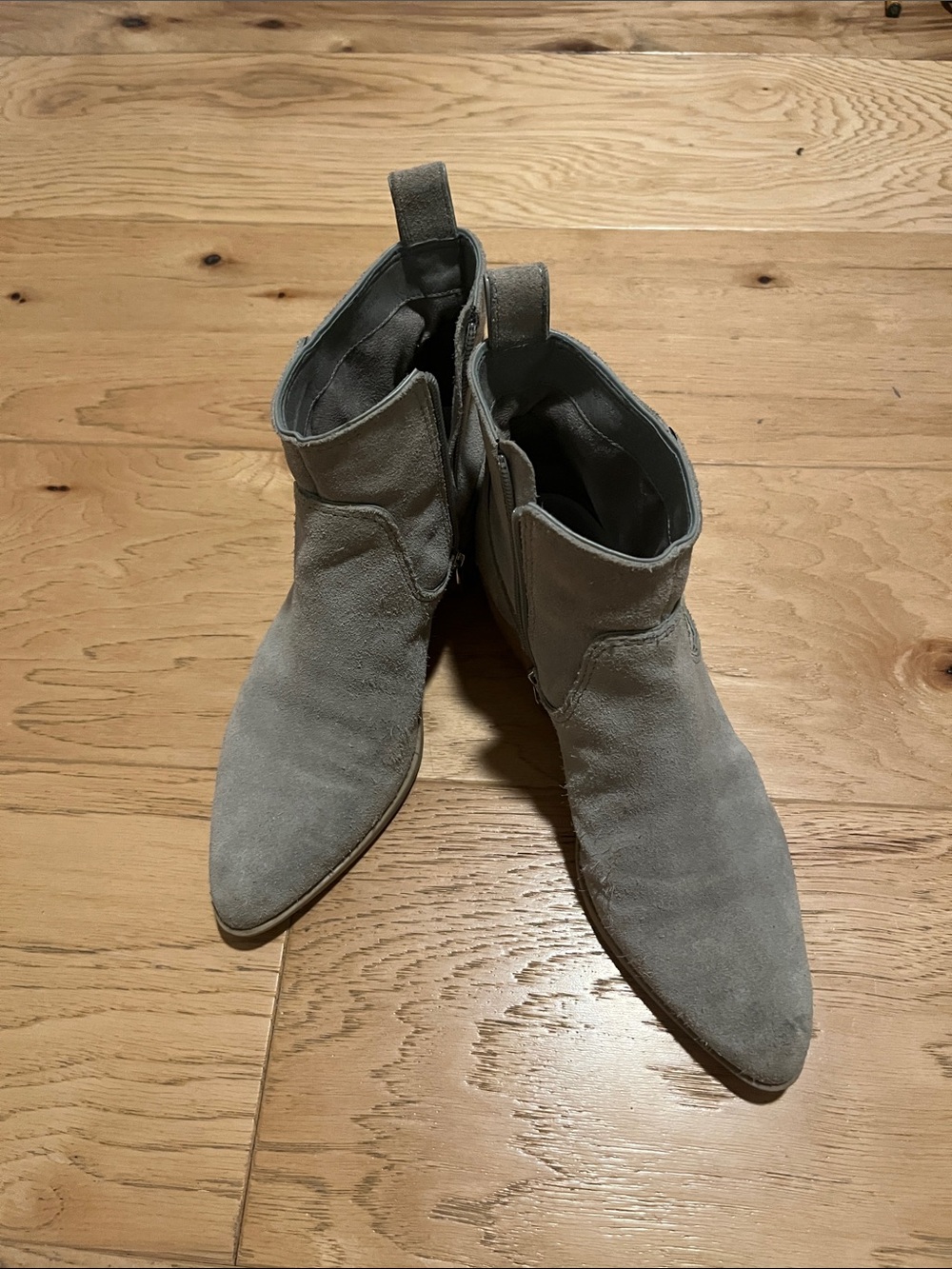 Dolce Vita Gray Suede Pointed Ankle Booties with Side Zip